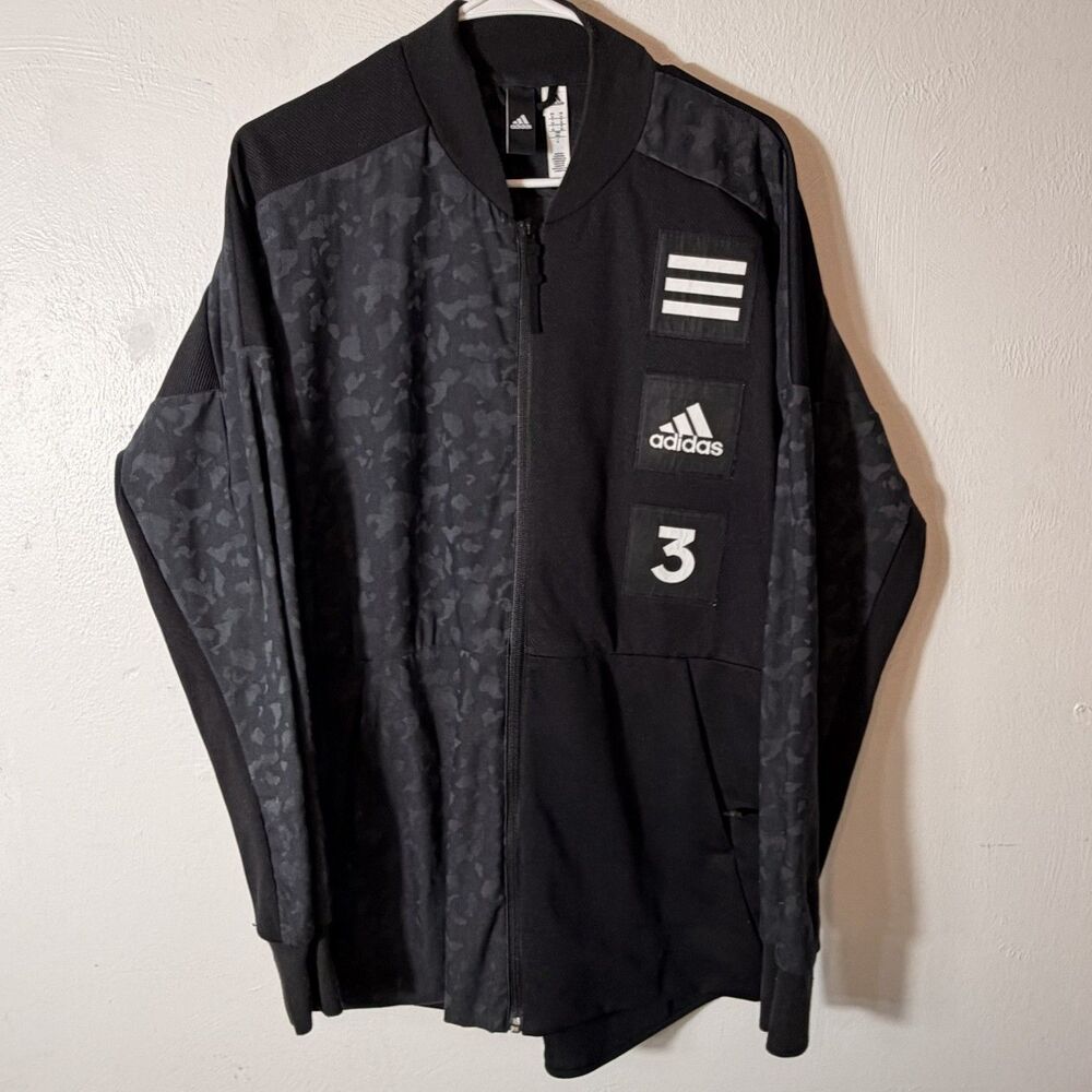 Adidas Mens 3 Stripe Life Track Jacket Medium Black Camouflage